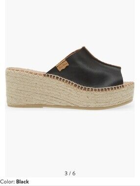 Toni Pons Black Leather Espadrille Wedge Slide Sandals EU 36 Made Spain